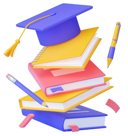 Stack of books with a graduation cap